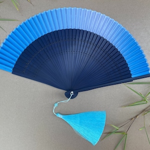 Blue Fabric Border Handheld Folding Hand Fan with a Pouch and a Box Women Girls Durable Quality Folding Fabric Hand Fan HQ Range