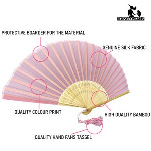 Pack of 10 Soft Pink Handheld Fabric Folding Fan with a Tassel Grade A Bamboo Ribs Wedding Party Favour Handheld Fan image 7