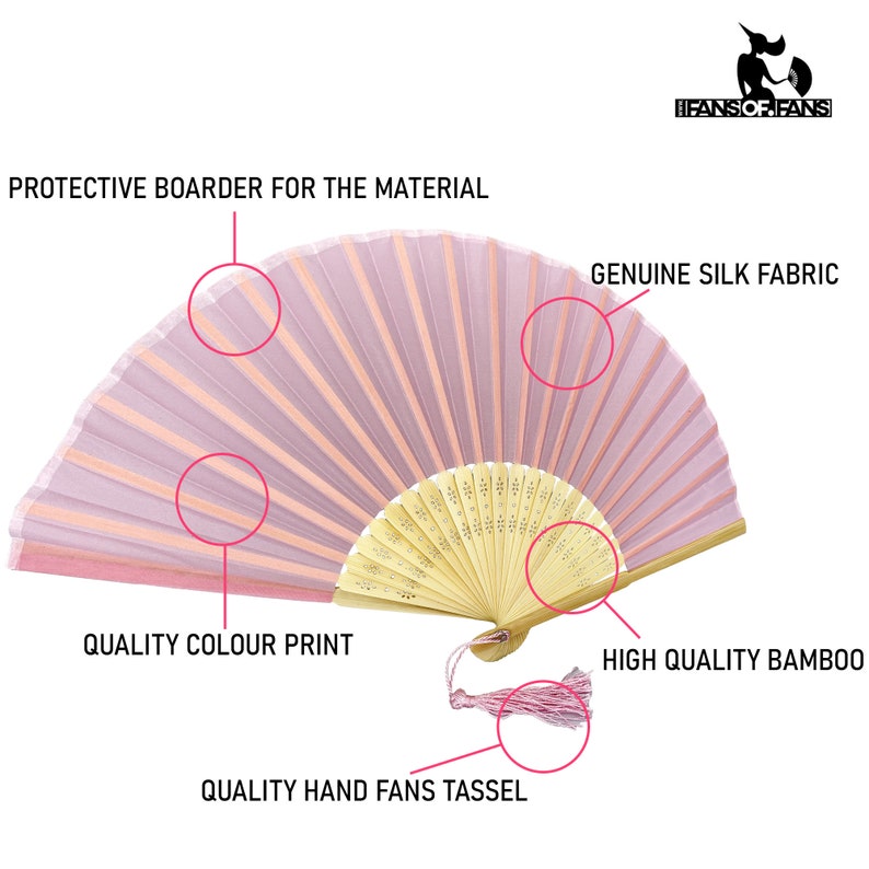 Pack of 10 Soft Pink Handheld Fabric Folding Fan with a Tassel Grade A Bamboo Ribs Wedding Party Favour Handheld Fan image 7
