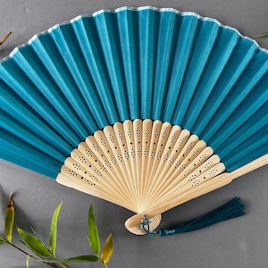 Deep Sky Blue Fabric Fan: Bamboo Ribs, Wedding Favor