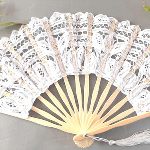 White Battenberg Lace Hand Fan White , Bridal, Dance, Party Favors