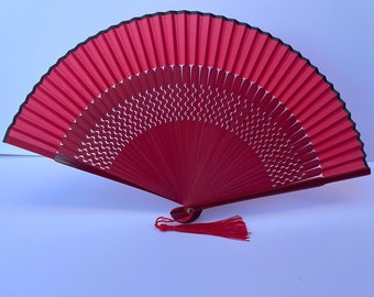 WS UK Fabric Handheld Folding Fan Red WS UK Fabric Handheld Folding Fan Red