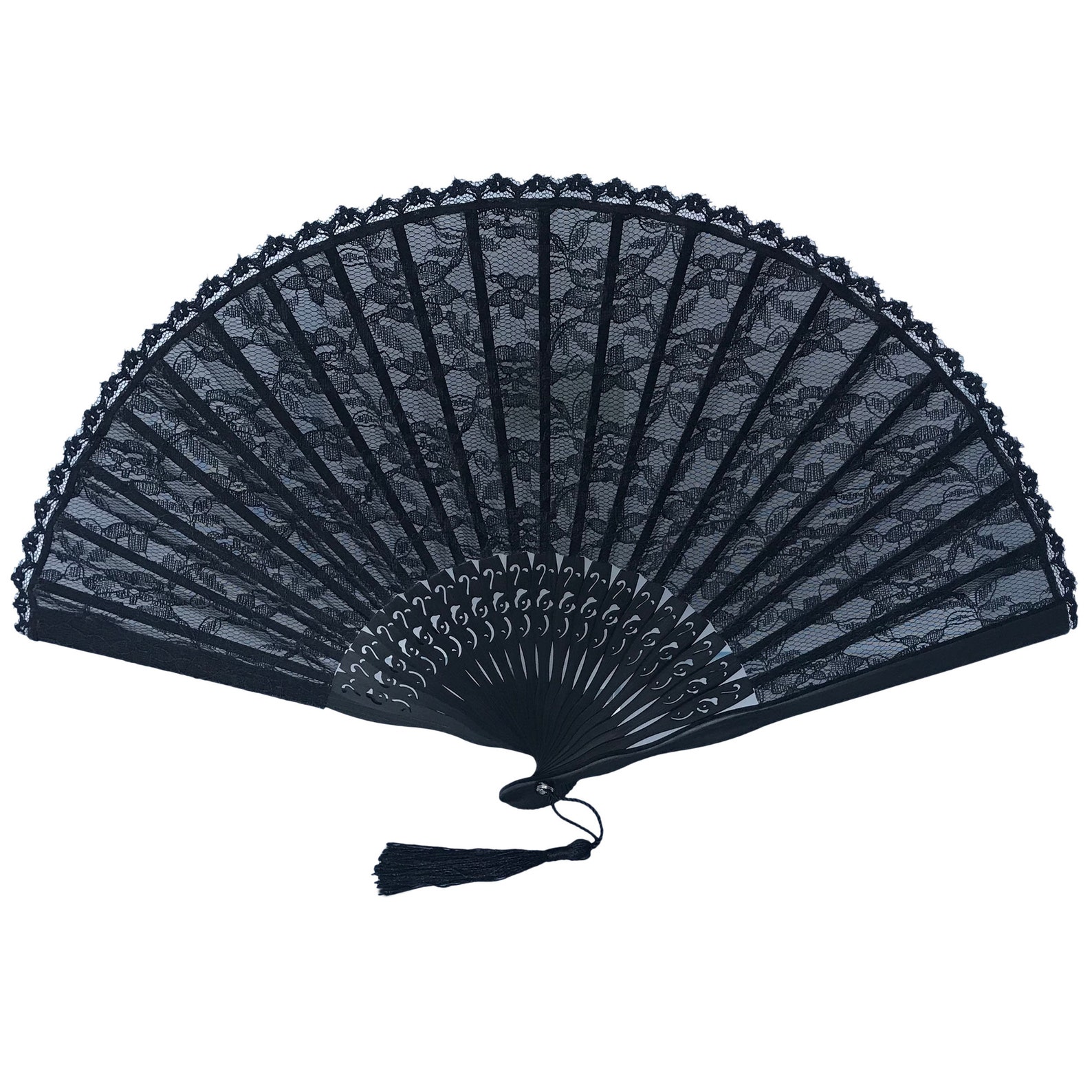 Vintage Black Lace Hand Fan Bamboo Ribs Folding Fans With a - Etsy