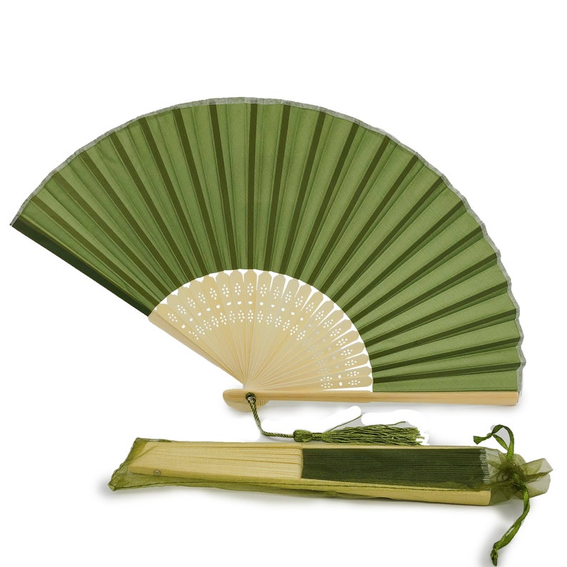 Fabric Fan with a Tassel Grade A Bamboo Ribs Wedding Party Favour Handheld Fan image 7