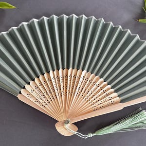 Sage Green / light olive with a Tassel Grade A Bamboo Ribs Wedding Party Favour Handheld Fan
