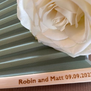 Engraved Personalised Hand Fans Pack of 10 Wedding Favour Party Anniversary Favour Custom Text engraved on the Main Rib with Font Option