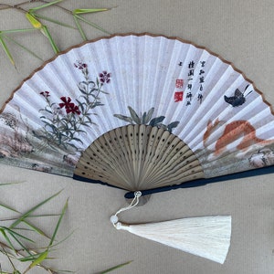 Garden Scenery Folding Hand Fan with Pouch & Gift Box