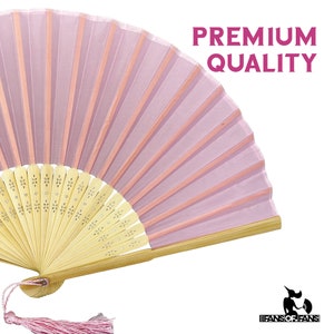 Pack of 10 Soft Pink Handheld Fabric Folding Fan with a Tassel Grade A Bamboo Ribs Wedding Party Favour Handheld Fan image 8