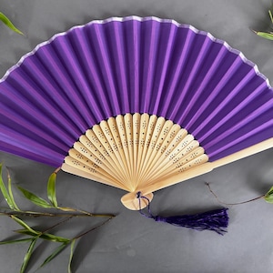 Royal Purple Fabric Fan: Grade A Bamboo Ribs, Wedding Favor