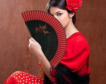 WS UK Fabric Handheld Folding Fan Red WS UK Fabric Handheld Folding Fan Red