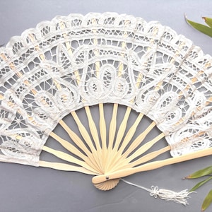 Ivory Colour Battenberg Lace Hand Fan Ivory, Bridal, Dance, Party Favors