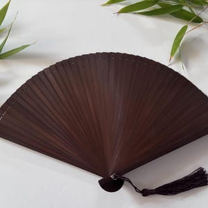 Chocolate Brown Bamboo Hand Fan with Pouch
