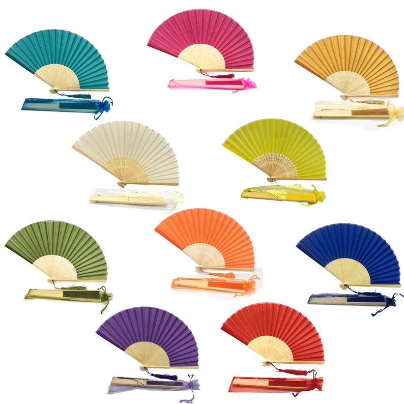 Fabric Fan with a Tassel Grade A Bamboo Ribs Wedding Party Favour Handheld Fan image 1