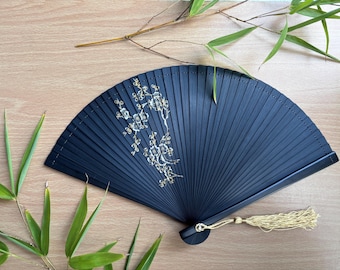 Black Gold Sakura Bamboo Hand Fan | Cherry Blossom Folding Fan | Japanese Style Accessory