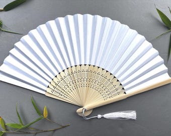 White Paper Folding Hand Fan Bamboo Wedding Guest Party Favor