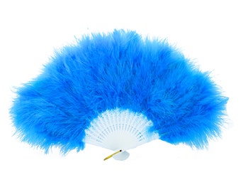 Marabou Light Blue Feather Hand Fan 45cm, Fancy Dress Wedding Party Favour Gift Outdoor Dance Photoshoot
