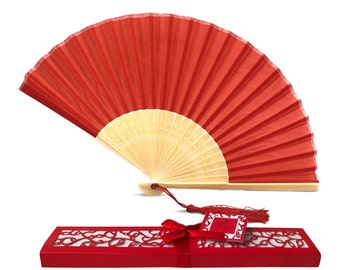 WS UK Fabric Handheld Folding Fan Red WS UK Fabric Handheld Folding Fan Red