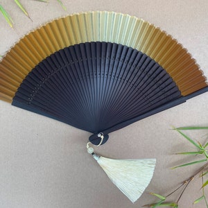 Gold Silk Fabric Border Handheld Folding Hand Fan with a Pouch and a Box Women Girls Durable Quality Folding Fabric Hand Fan HQ Range