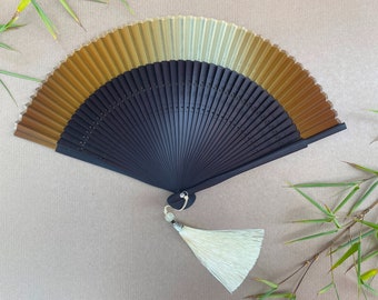 Gold Silk Folding Hand Fan with Pouch & Gift Box