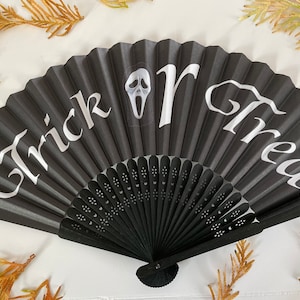 Handmade Halloween Paper Hand Fan: Trick or Treat, Bamboo Frame