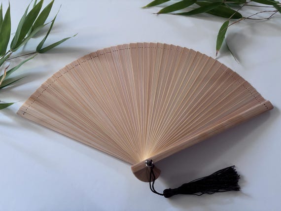 Natural Bamboo Folding Handheld Fan with Pouch, Minimalist Summer Accessory