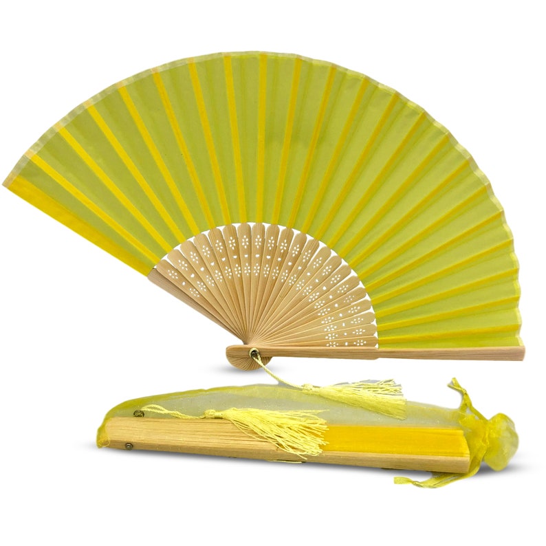 Fabric Fan with a Tassel Grade A Bamboo Ribs Wedding Party Favour Handheld Fan image 6