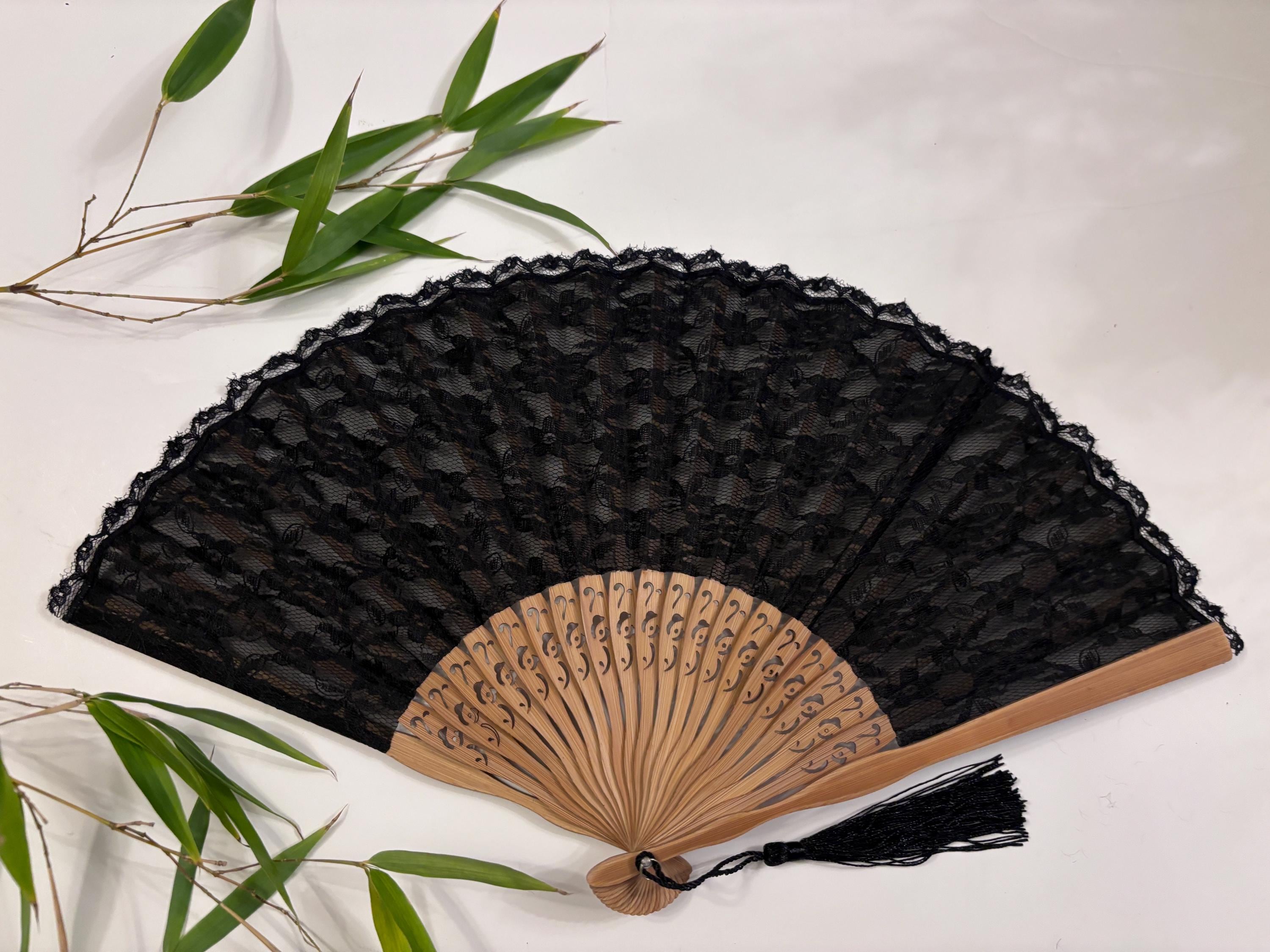 Vintage Black Lace Hand Fan: Bamboo Folding Fan With Tassel - Etsy