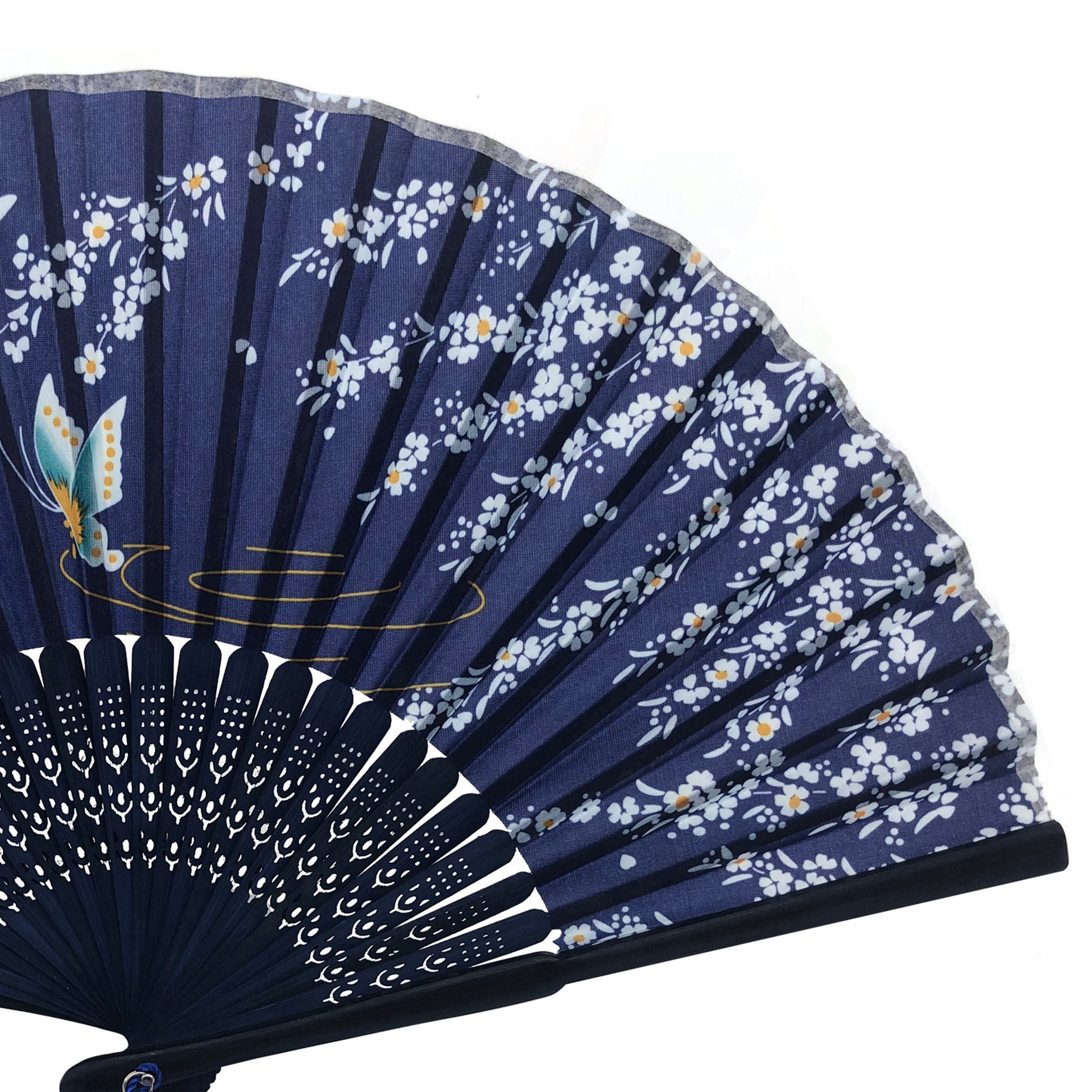 Blue Silk Fabric Dark Blue Bamboo Ribs Hand Held Fan With a - Etsy UK