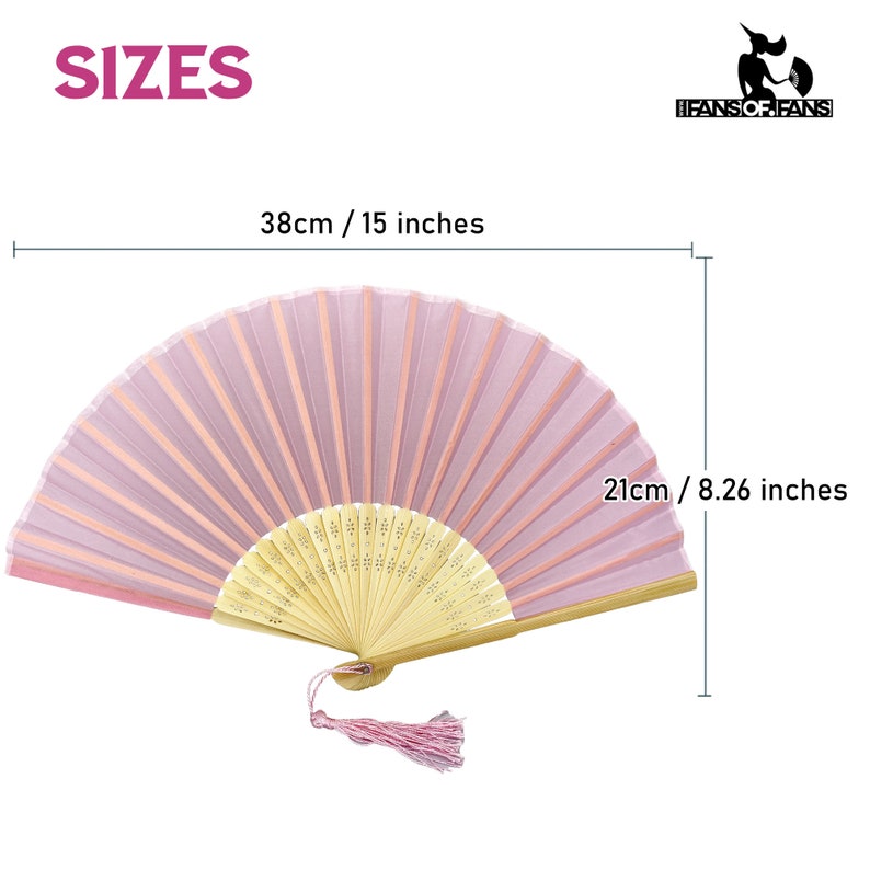 Pack of 10 Soft Pink Handheld Fabric Folding Fan with a Tassel Grade A Bamboo Ribs Wedding Party Favour Handheld Fan image 9