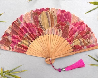 Tulip Floral Bamboo Folding Hand Fan with Pouch, Ascot Derby Accessory
