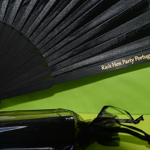 Personalized Black Satin Hand Fans: Wedding Party Favors (Set of 10)