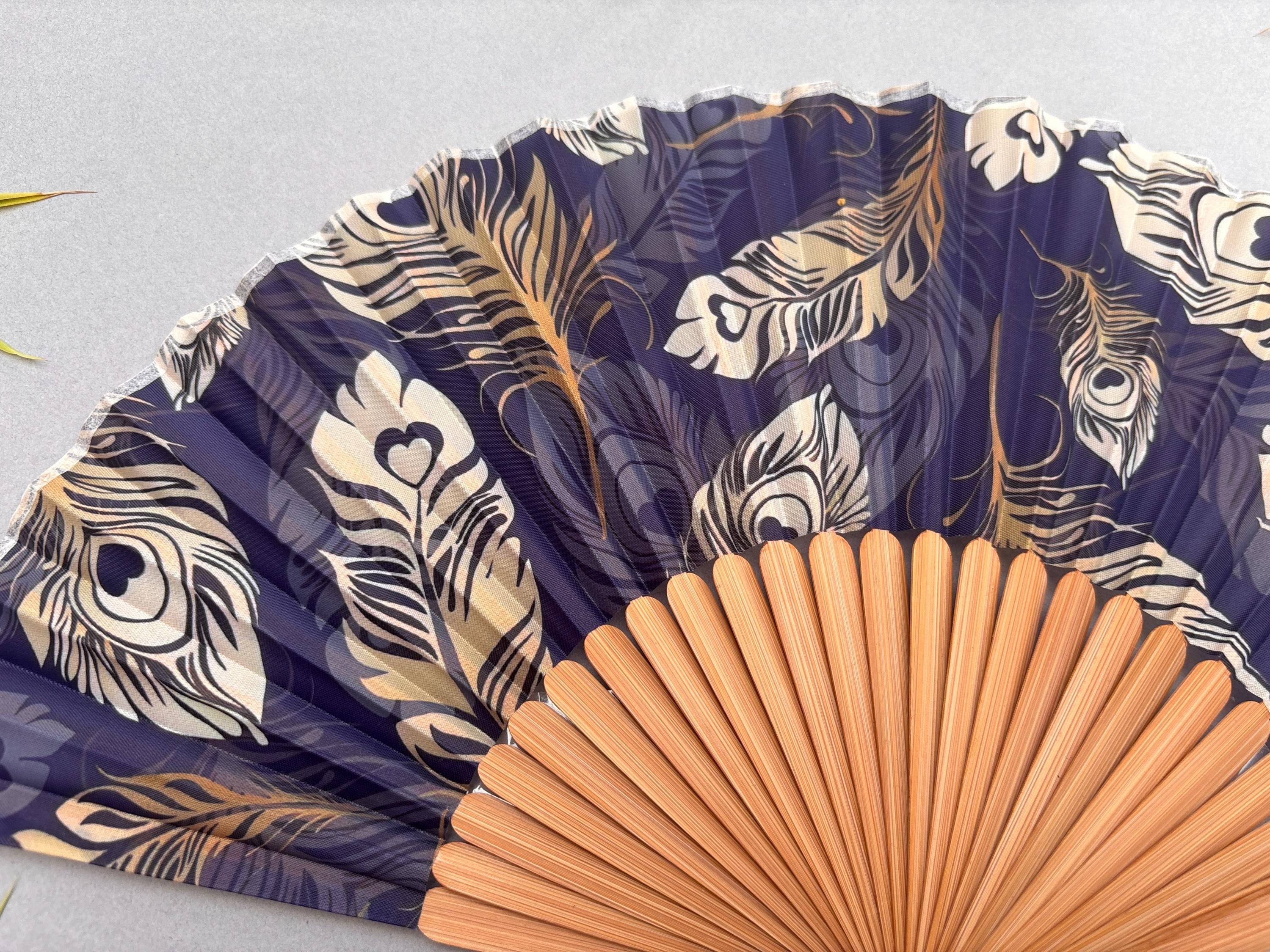 孔雀の羽根のシルク扇子：竹骨、アスコットスタイル - Etsy 日本