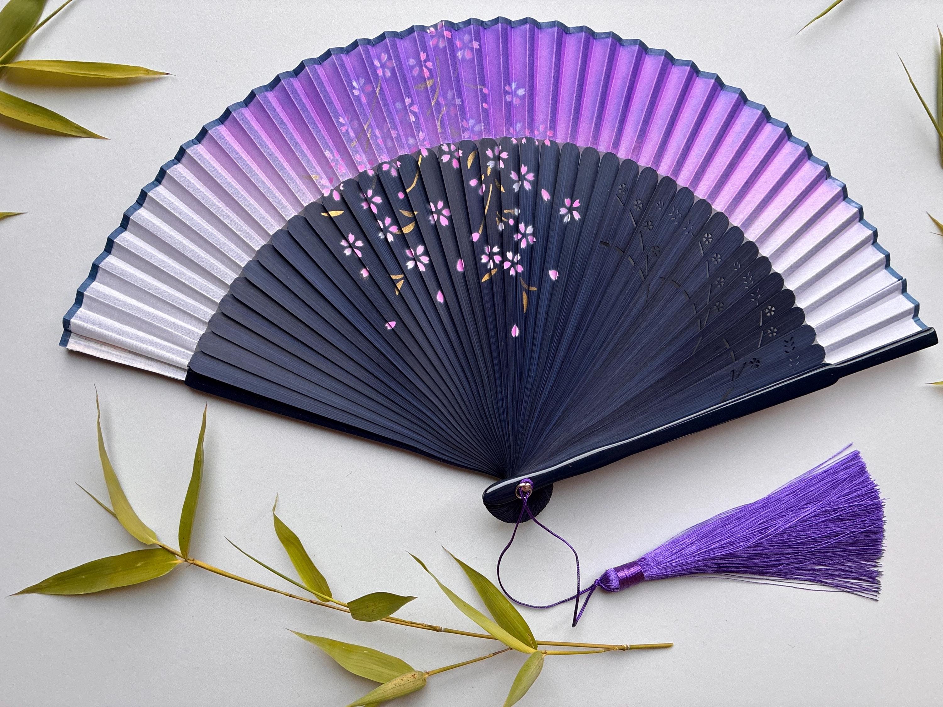 紫色の桜柄シルク扇子 日本の折りたたみ式竹扇子 - Etsy 日本