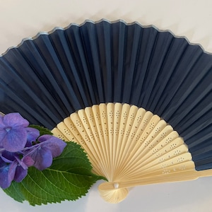 Navy Blue Fabric Fan: Bamboo Ribs, Wedding Favor