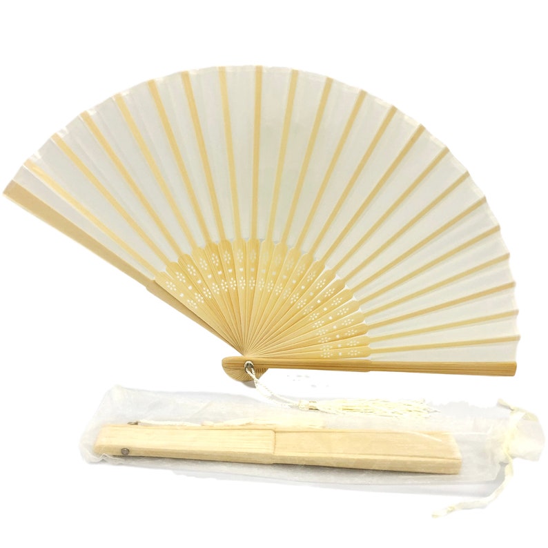 Fabric Fan with a Tassel Grade A Bamboo Ribs Wedding Party Favour Handheld Fan image 5