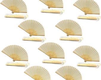 Pack of 10 Ivory Handheld Fabric Folding Fan with a Tassel Grade A Bamboo Ribs Wedding Party Favour Handheld Fan
