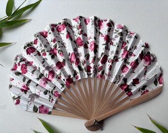 Floral Silk Folding Hand Fan, Bamboo Summer Accessory, Vintage Garden Party Favor