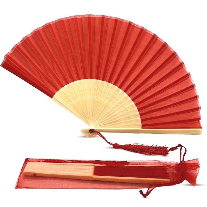 Fabric Fan with a Tassel Grade A Bamboo Ribs Wedding Party Favour Handheld Fan image 9