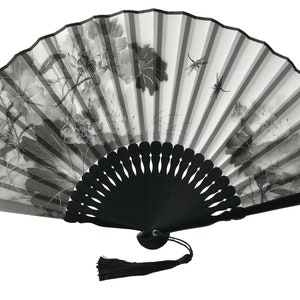 Ink Art Handheld Folding Fan a Beautiful Handcrafted Box a Super Soft Fabric Pouch  Durable Folding Hand Fan Silk Fabric