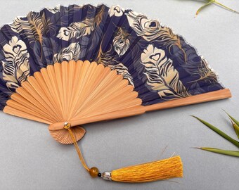 孔雀の羽根のシルク扇子：竹骨、アスコットスタイル - Etsy 日本