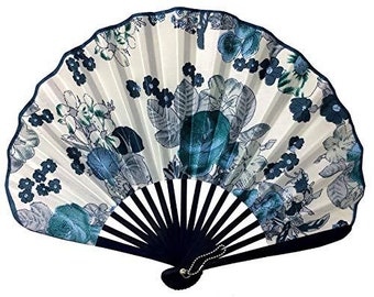 Hand Held Fan, Ascot Style Hand Held White Floral Design Decorative Fans AS25