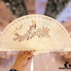 Sandalwood Peacock Folding Fan: Scented Wooden Hand Fan with Tassel