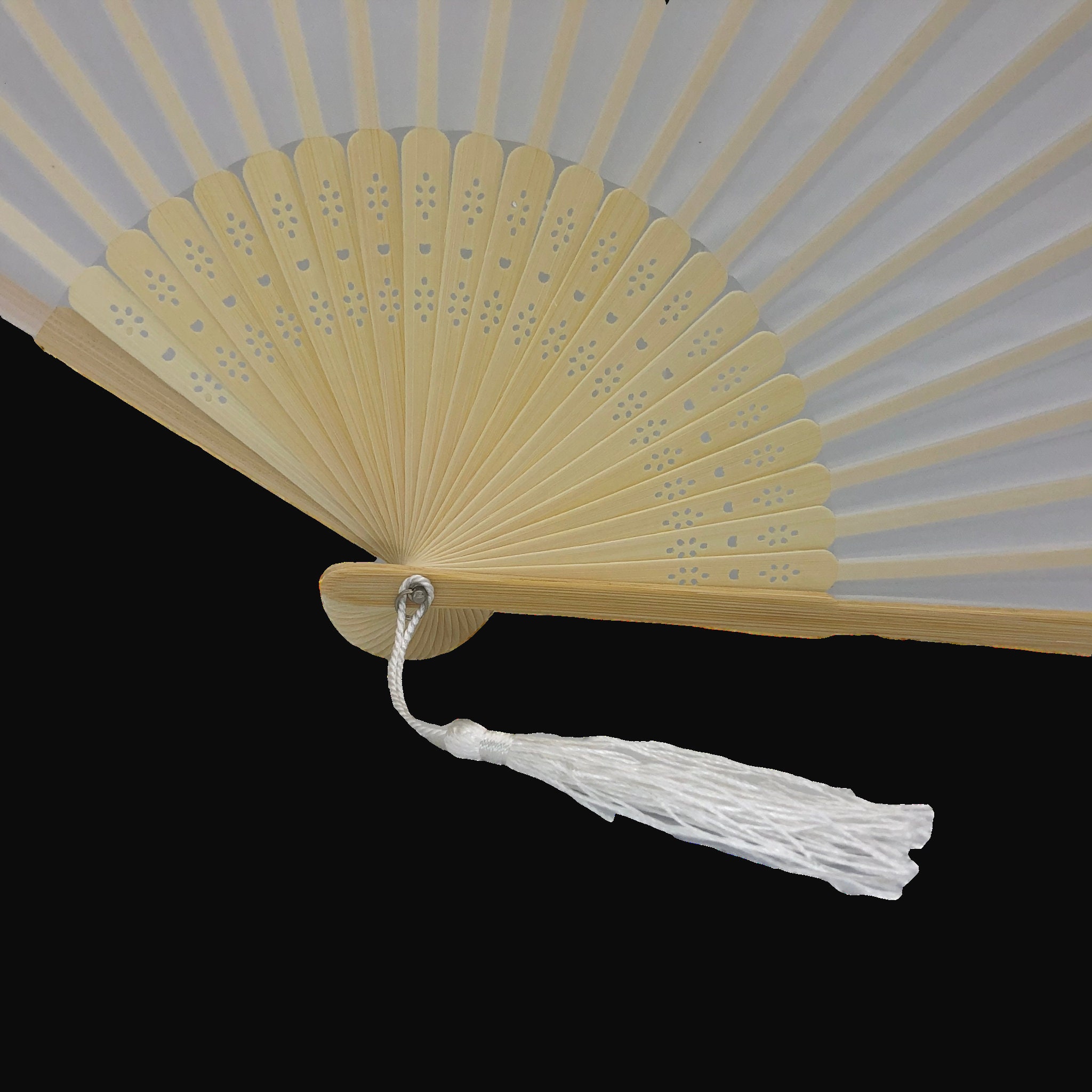 White Silk Fabric Fan with a Tassel Grade A Bamboo Ribs Etsy