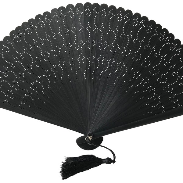 Handheld Folding Fan Bamboo Ribs for Women Girls Fans Hand Held Fan with pouch- Black