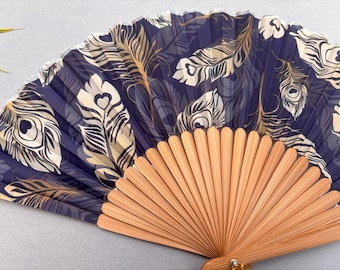 孔雀の羽根のシルク扇子：竹骨、アスコットスタイル - Etsy 日本