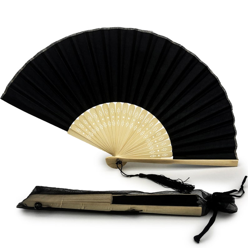Fabric Fan with a Tassel Grade A Bamboo Ribs Wedding Party Favour Handheld Fan image 2