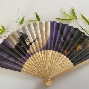 Handmade Halloween Paper Fan: Witch Design, Bamboo Frame