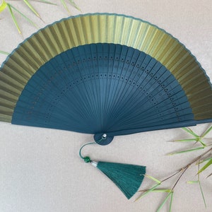 Green Fabric Border Handheld Folding Hand Fan with a Pouch and a Box Women Girls Durable Quality Folding Fabric Hand Fan HQ Range