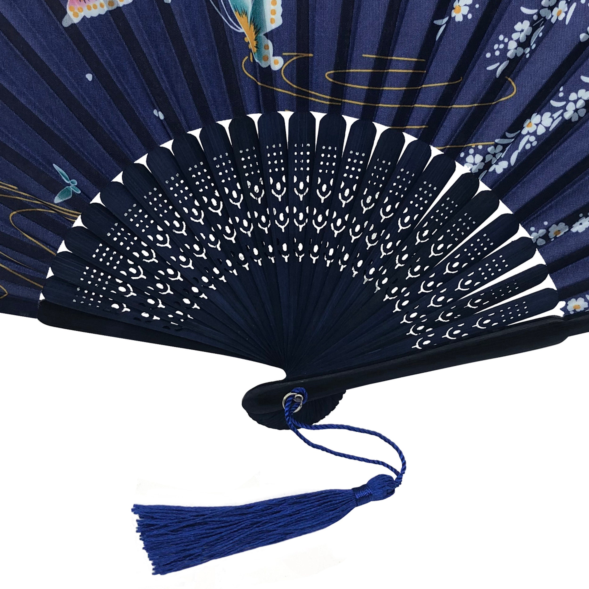 Blue Silk Fabric Dark Blue Bamboo Ribs Hand Held Fan With a - Etsy UK