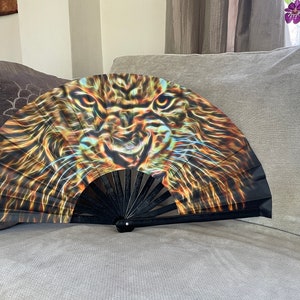 Large Handheld Folding Lion Rave Hand Fan / Rave Accessory /Music Festival / Loud Clack / Club Fan / Festival Accessories/ Rave Outfit